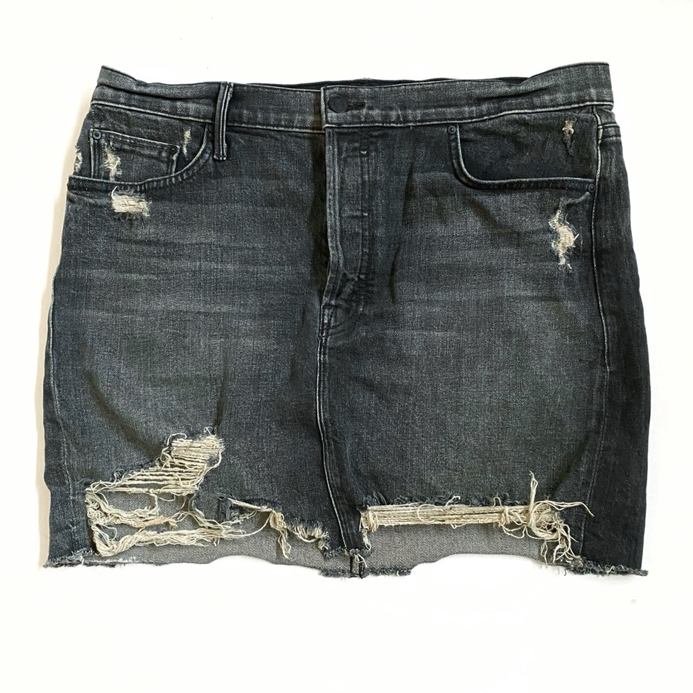 MOTHER The Vagabond Mini Fray Grey distressed Jean Skirt Troublemaker Next door - Picture 3 of 8